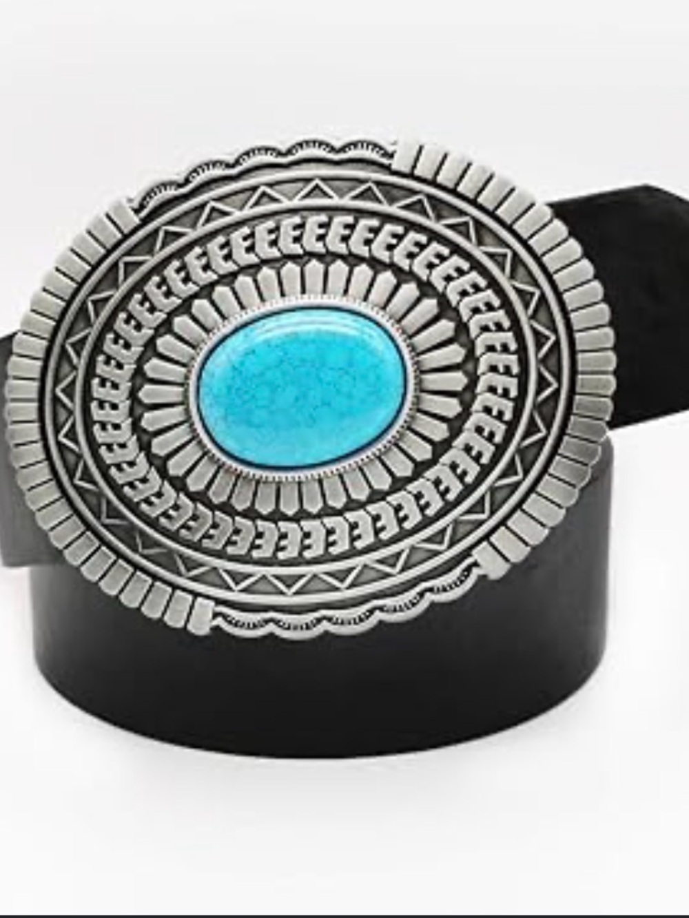 Turquoise Stone Concho Belt with Detailed Silver-Tone Buckle
